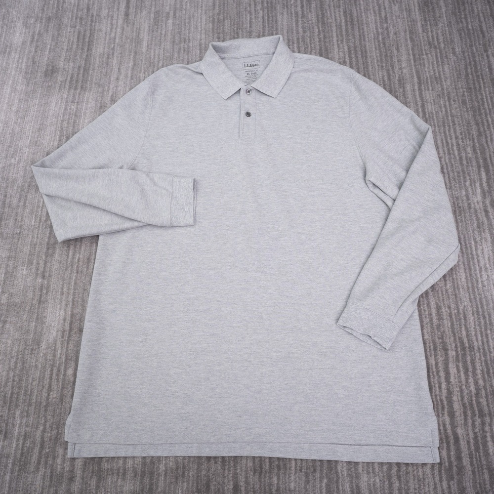 L.L.Bean Polo Shirt Mens XL Tall Gray Excellent Long Sleeve Pique Cotton 300460